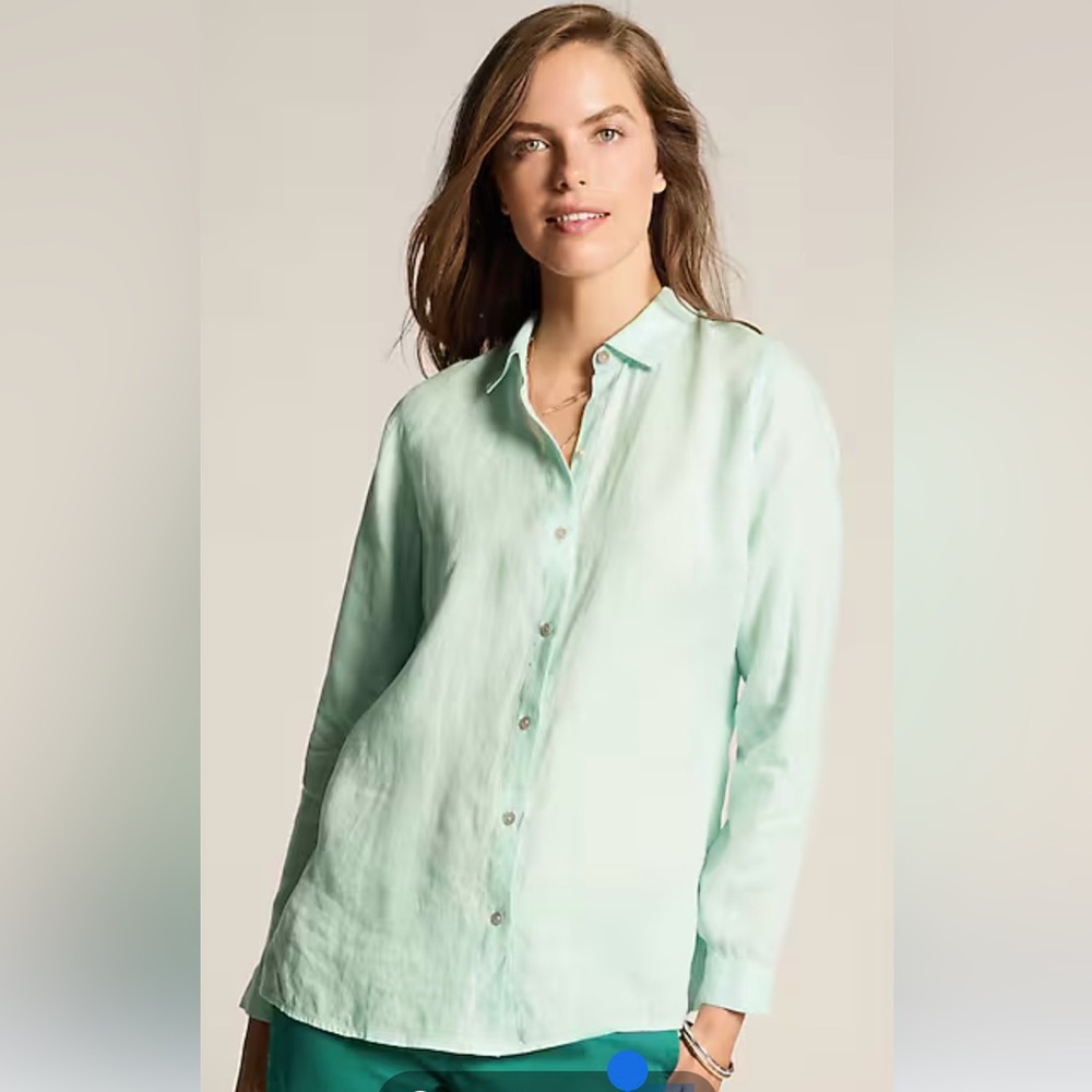 J Jill Love Linen Classic Button Up Shirt Roll Tab Sleeve Lagenlook Sz 3X Green